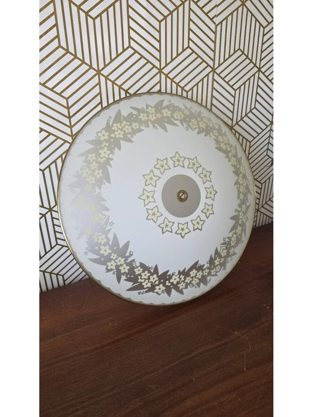 Vintage Gold Filigree Frosted Yellow & White Daisy Domed Ceiling Light Cover